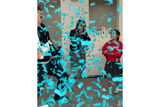 indoor blue gender reveal confetti cannon