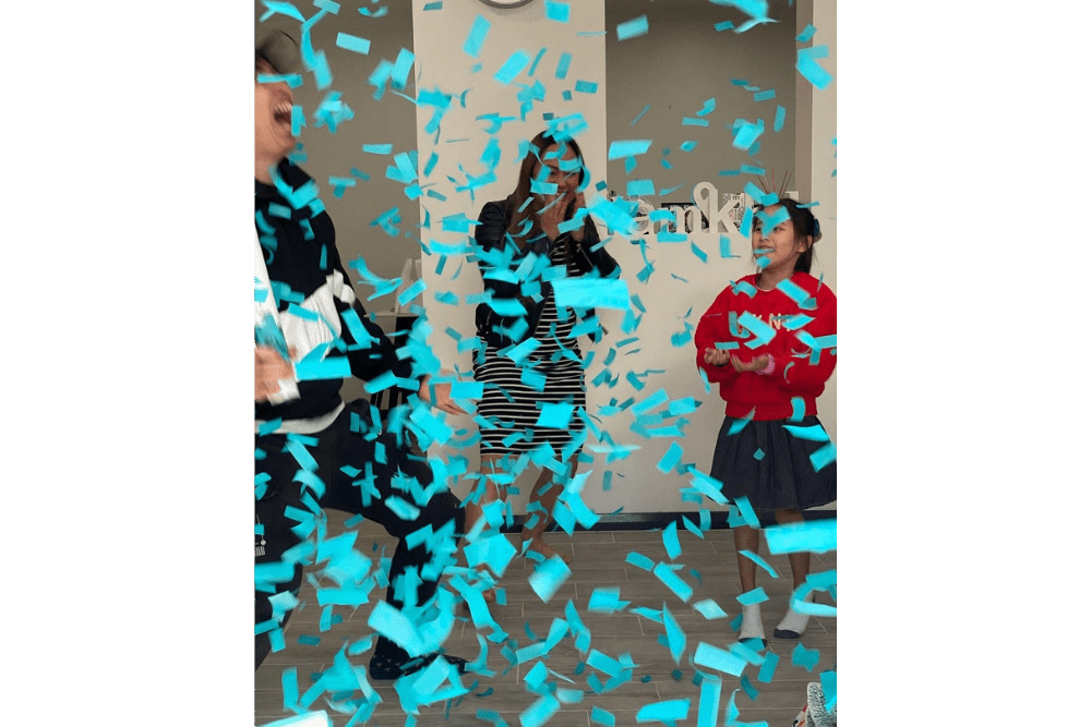 indoor blue gender reveal confetti cannon