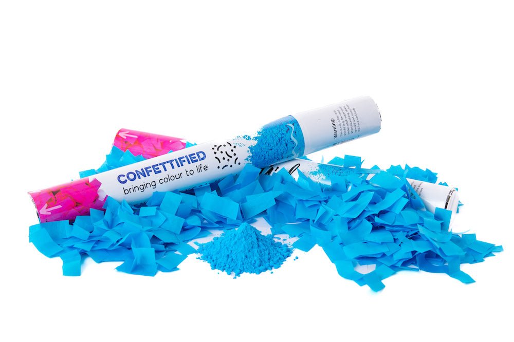 Blue (concealed colour) Confetti & Smoke Holi Powder cannon launcher/popper -Gender Reveal - Confettified - Party Popper