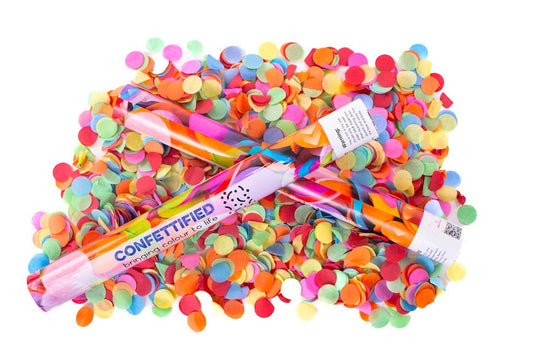 Colourful Round Confetti cannon launcher/popper -Multicoloured - Confettified - Party Popper