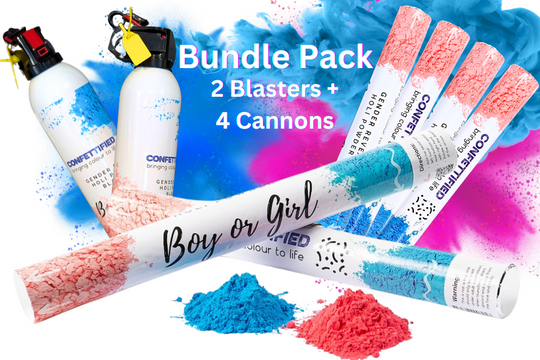 Gender Reveal Twin Mini Blaster Quad Cannon Bundle