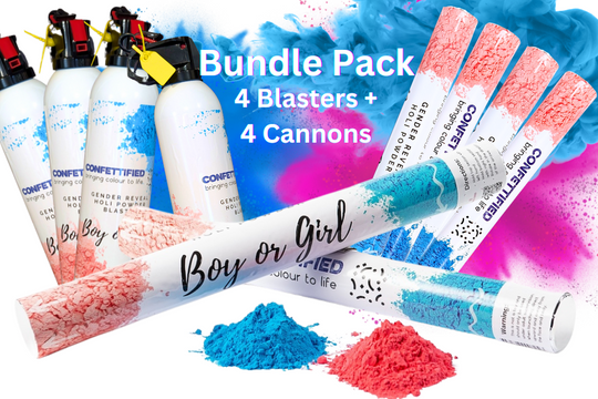 Gender Reveal Quad Mini Blaster Cannon Bundle