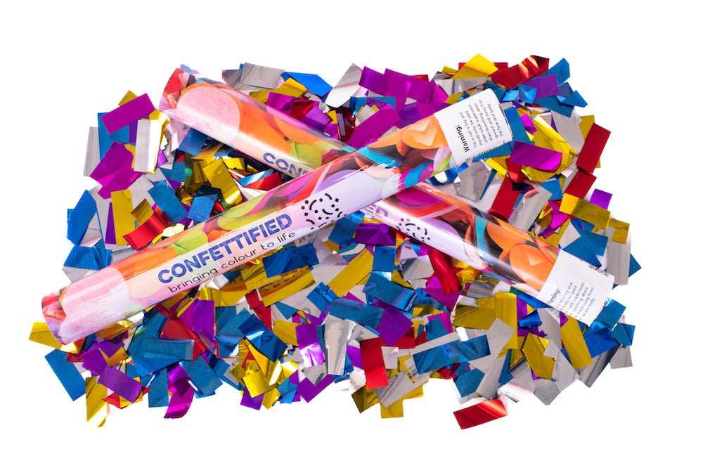 Multicoloured Metallic confetti cannon launcher/popper - Confettified - Party Popper