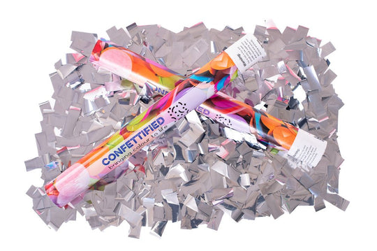 Silver Metallic confetti cannon launcher/popper - Confettified - Party Popper