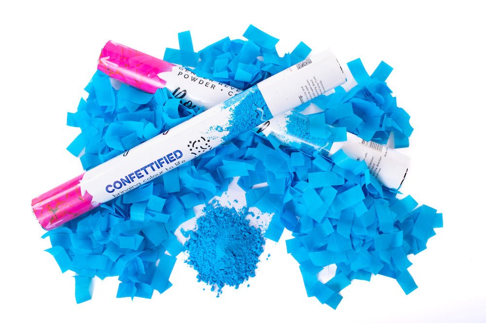 Blue (concealed colour) Confetti & Smoke Holi Powder cannon launcher/popper -Gender Reveal - Confettified - Party Popper