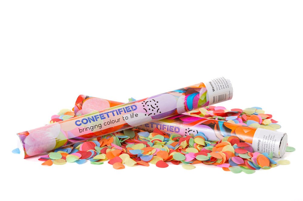 Colourful Round Confetti cannon launcher/popper -Multicoloured - Confettified - Party Popper