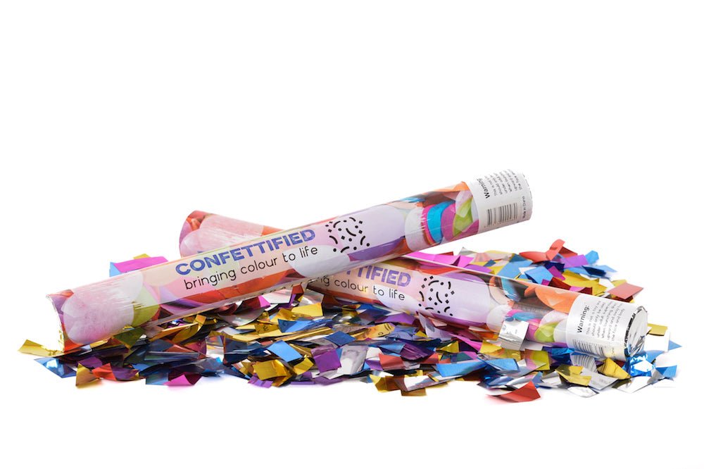 Multicoloured Metallic confetti cannon launcher/popper - Confettified - Party Popper