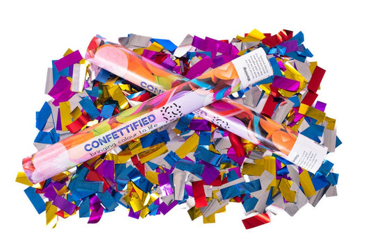 Multicoloured Metallic confetti cannon launcher/popper - Confettified - Party Popper