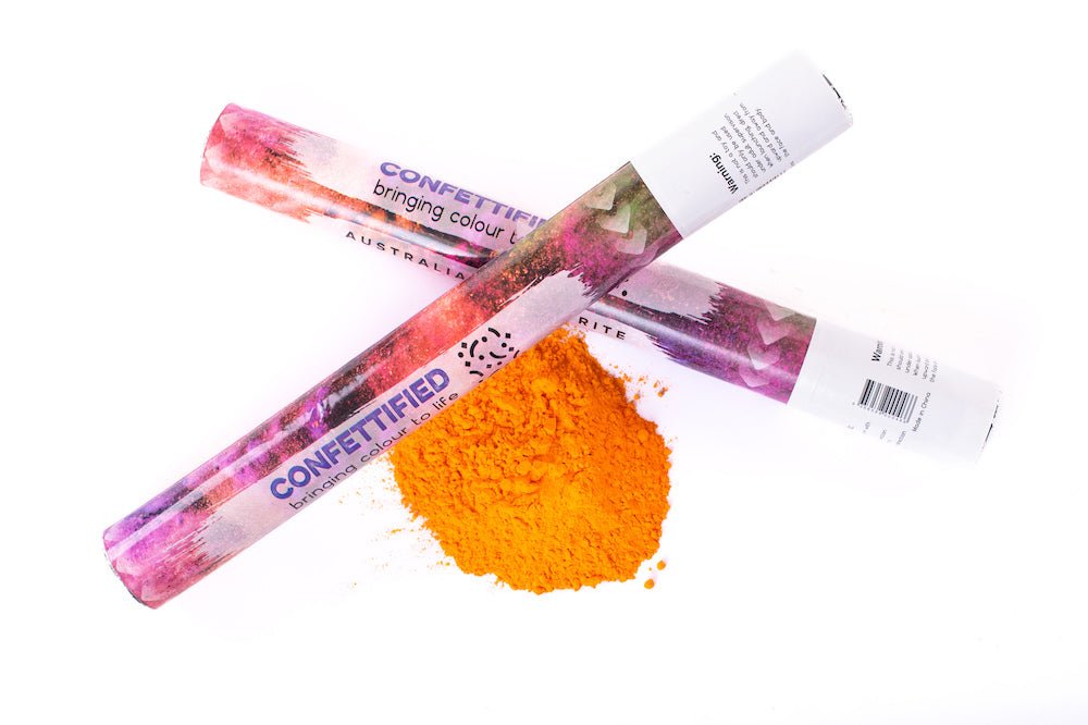 Orange Smoke Holi Powder cannon launcher/popper - Confettified - Party Popper