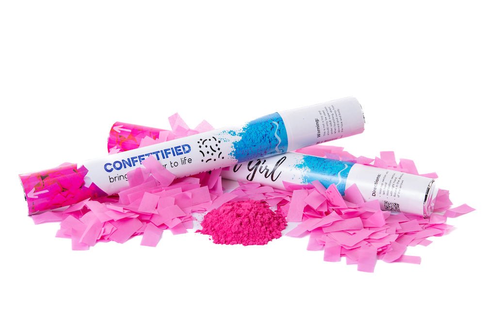 Pink (concealed colour) Confetti & Smoke Holi Powder cannon launcher/popper -Gender Reveal - Confettified - Party Popper