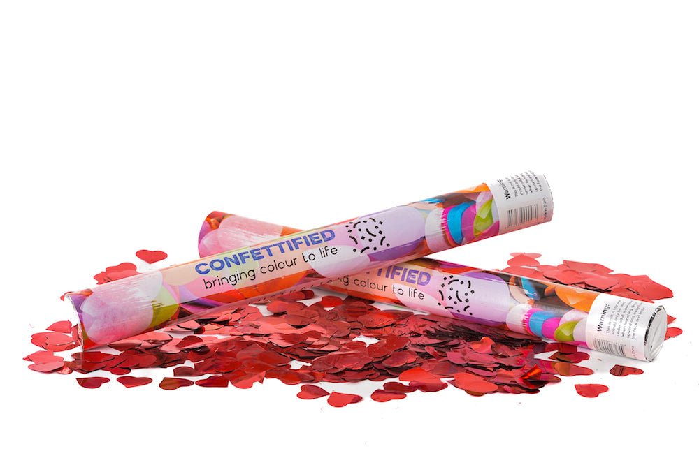 Red love heart metallic confetti cannon launcher/popper - Confettified - Party Popper