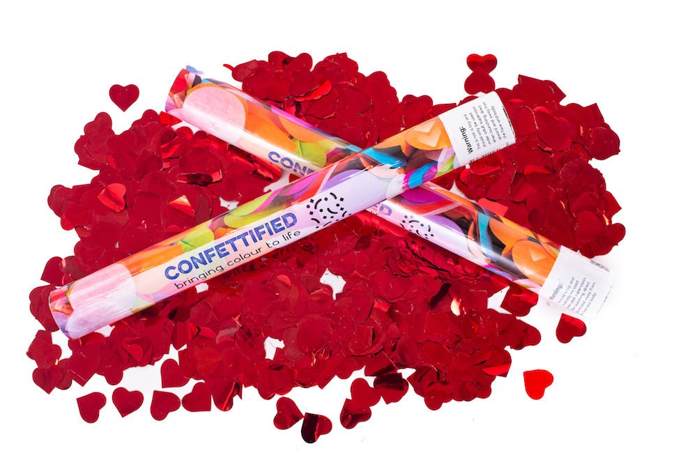 Red love heart metallic confetti cannon launcher/popper - Confettified - Party Popper