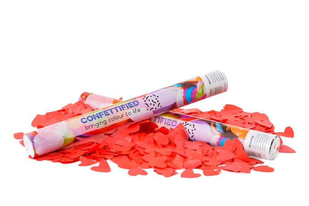 Red Paper Hearts Confetti cannon launcher/popper - Confettified - Party Popper